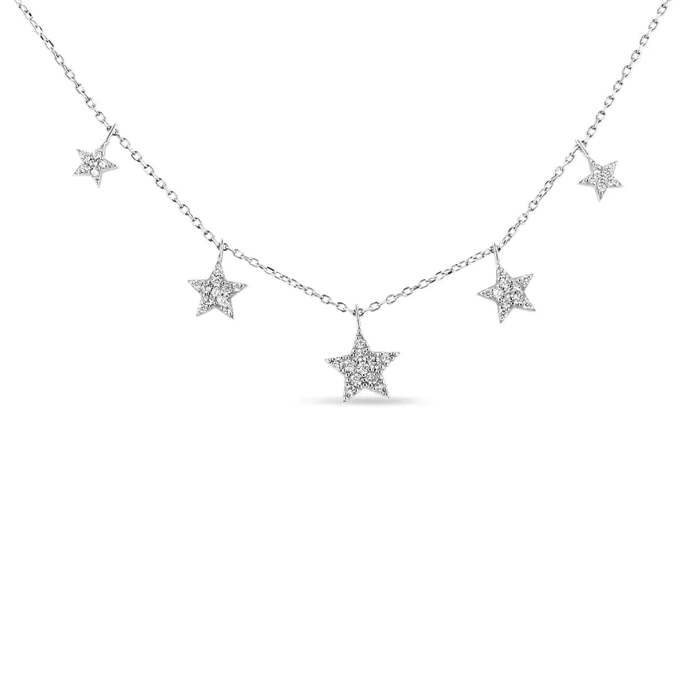 
                  
                    .925 Sterling Silver 1/3 Cttw Diamond Multi-Star Dangle Droplet Charm Pendant 18" Necklace (I1-I2 Clarity, H-I Color)
                  
                