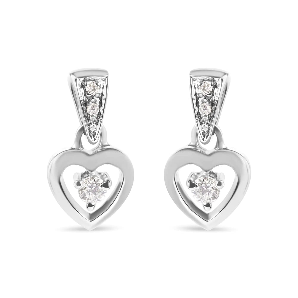 14K White Gold 1/6 Cttw Diamond Dangle Heart Stud Earrings (H-I, SI2-I1)